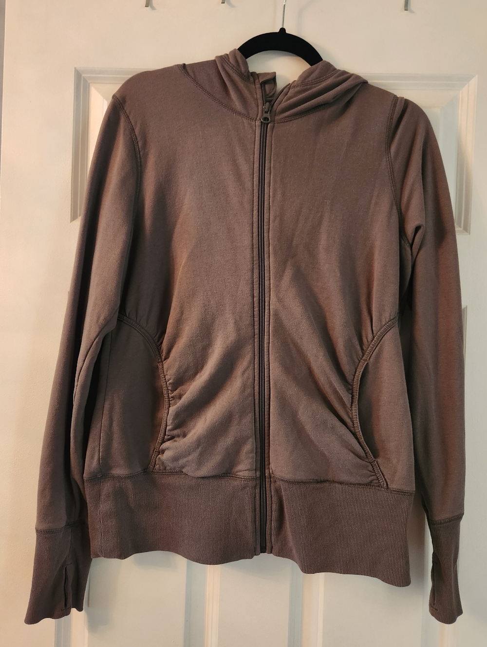 Zella Women's Gray Hooded Zip-Up Jacket With Ruched Pockets, Large